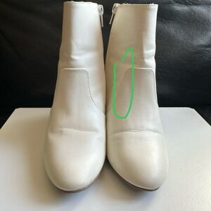White Ankle Boots Block Heel Zip Up Stylish Faux Leather Booties Women Size 6.5